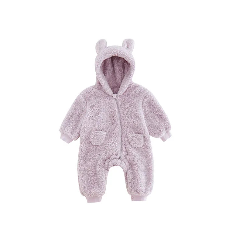 Warm Fleece Hooded Jumpsuits for Baby Autumn Winter Long Sleeve Infant Rompers Newborn Boy Girl Homewear Pajamas