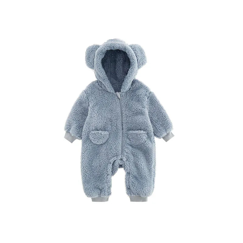 Warm Fleece Hooded Jumpsuits for Baby Autumn Winter Long Sleeve Infant Rompers Newborn Boy Girl Homewear Pajamas
