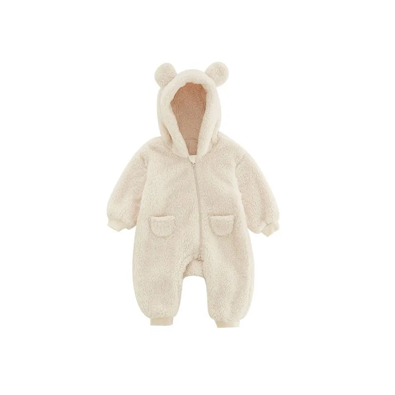 Warm Fleece Hooded Jumpsuits for Baby Autumn Winter Long Sleeve Infant Rompers Newborn Boy Girl Homewear Pajamas