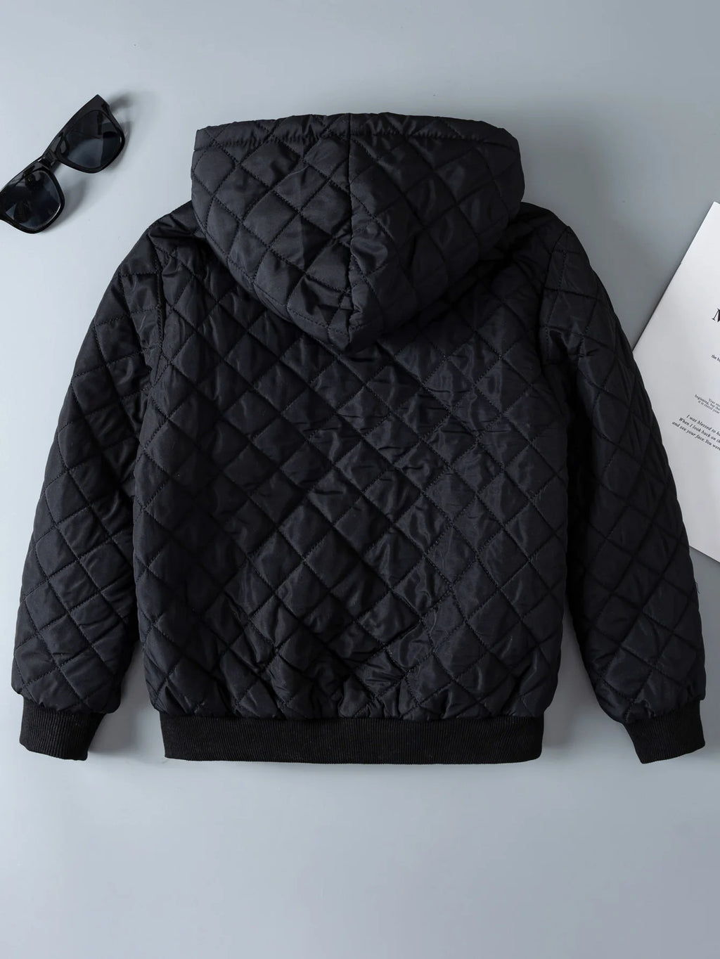 Kids Teddy Lined Hooded Argyle Quilted Coat  Fleece Zipper Jacket