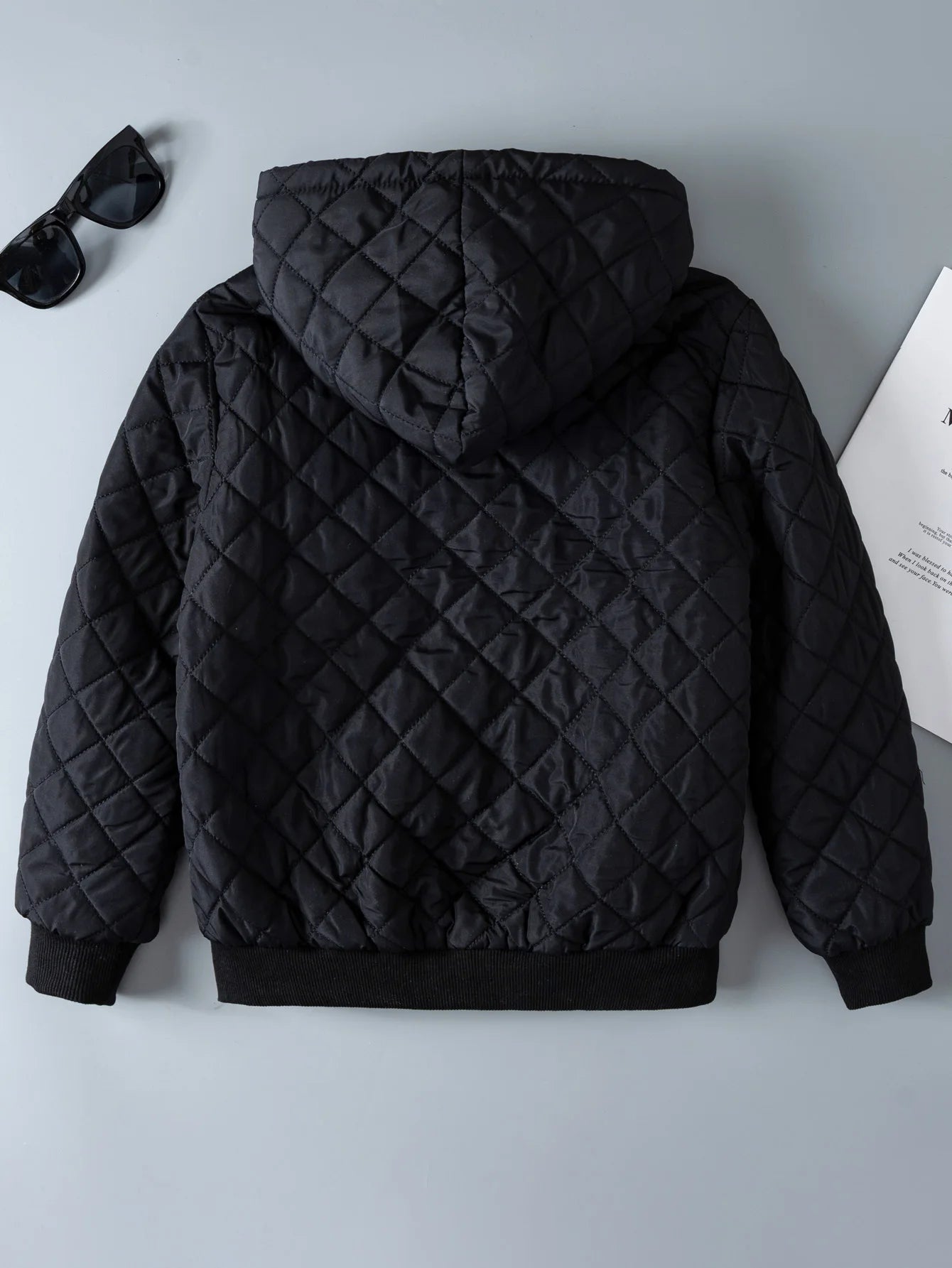 Kids Teddy Lined Hooded Argyle Quilted Coat  Fleece Zipper Jacket