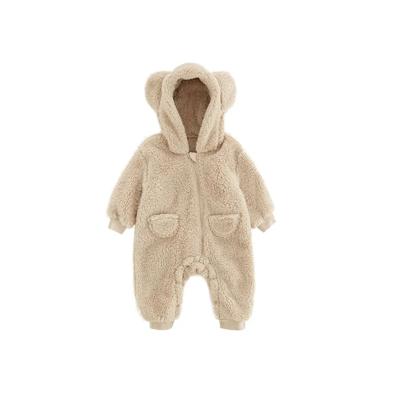 Warm Fleece Hooded Jumpsuits for Baby Autumn Winter Long Sleeve Infant Rompers Newborn Boy Girl Homewear Pajamas